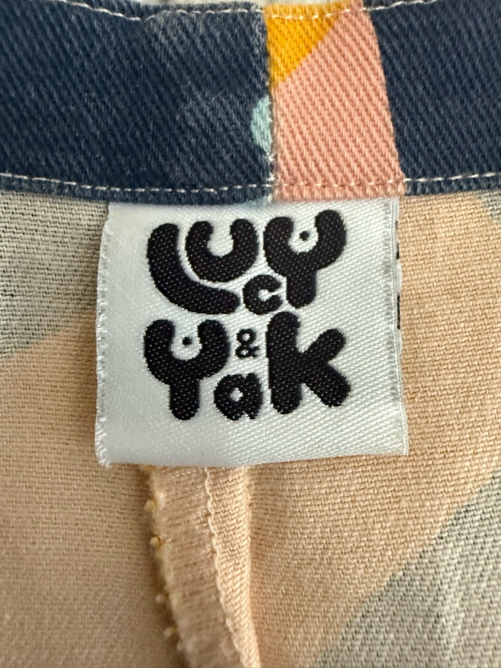 Lucy & Yak Pastel Handprint Utility Dungarees in Pink, Blue & Yellow - Picture 4 of 7